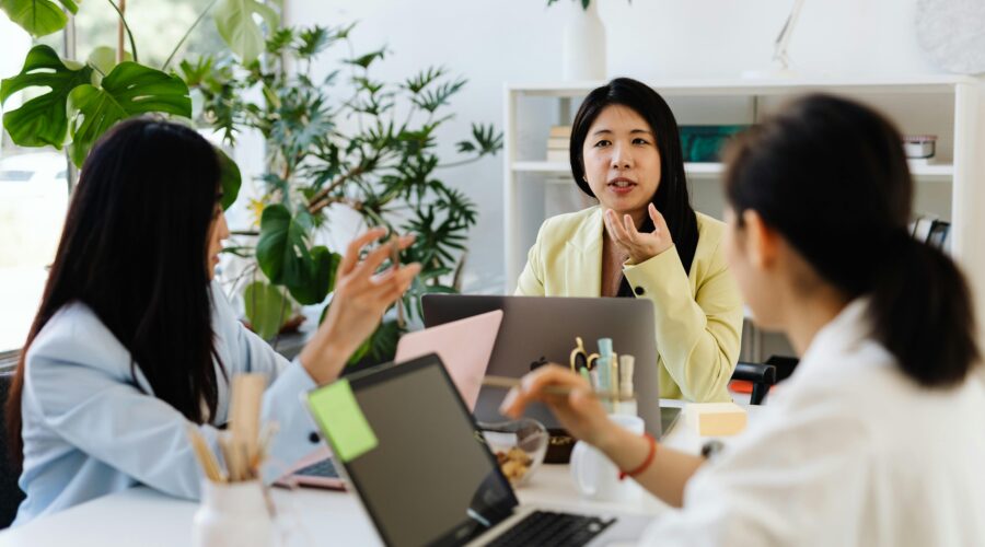 Woman in the office communicating